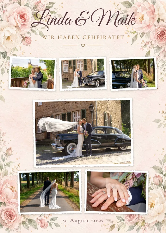 Fotocollage aus echten Hochzeitsfotos